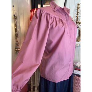vintage 1980s blouse gathered yoked bodice preppy western lilac polyester 70s m